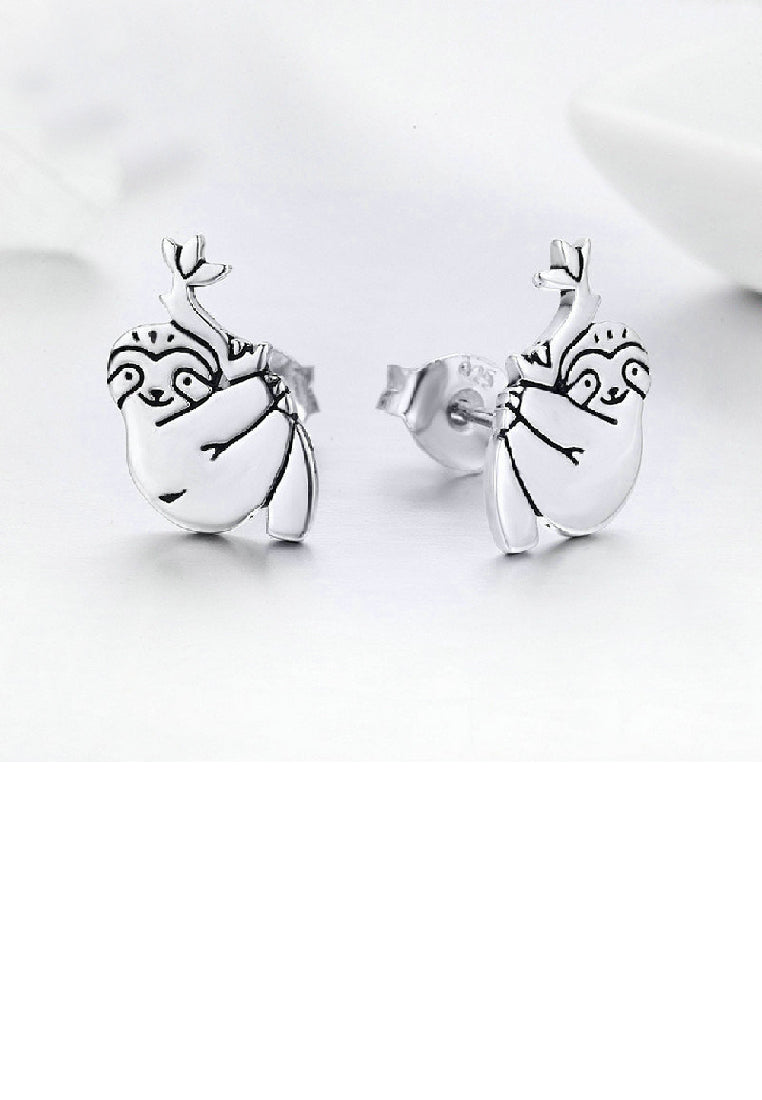 925 Sterling Silver Simple and Cute Sloth Stud Earrings