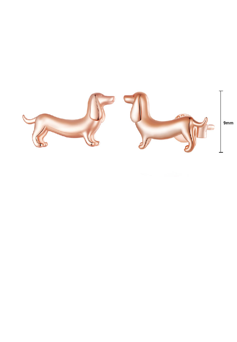 925 Sterling Silver Plated Rose Gold Simple Cute Dachshund Stud Earrings with Cubic Zirconia - Luxurious Look