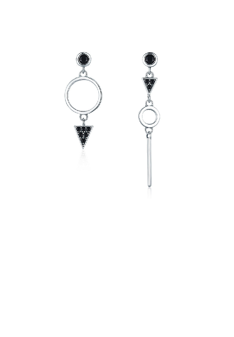 925 Sterling Silver Fashion Elegant Asymmetrical Geometric Circle Tassel Earrings with Cubic Zirconia - Luxurious Look