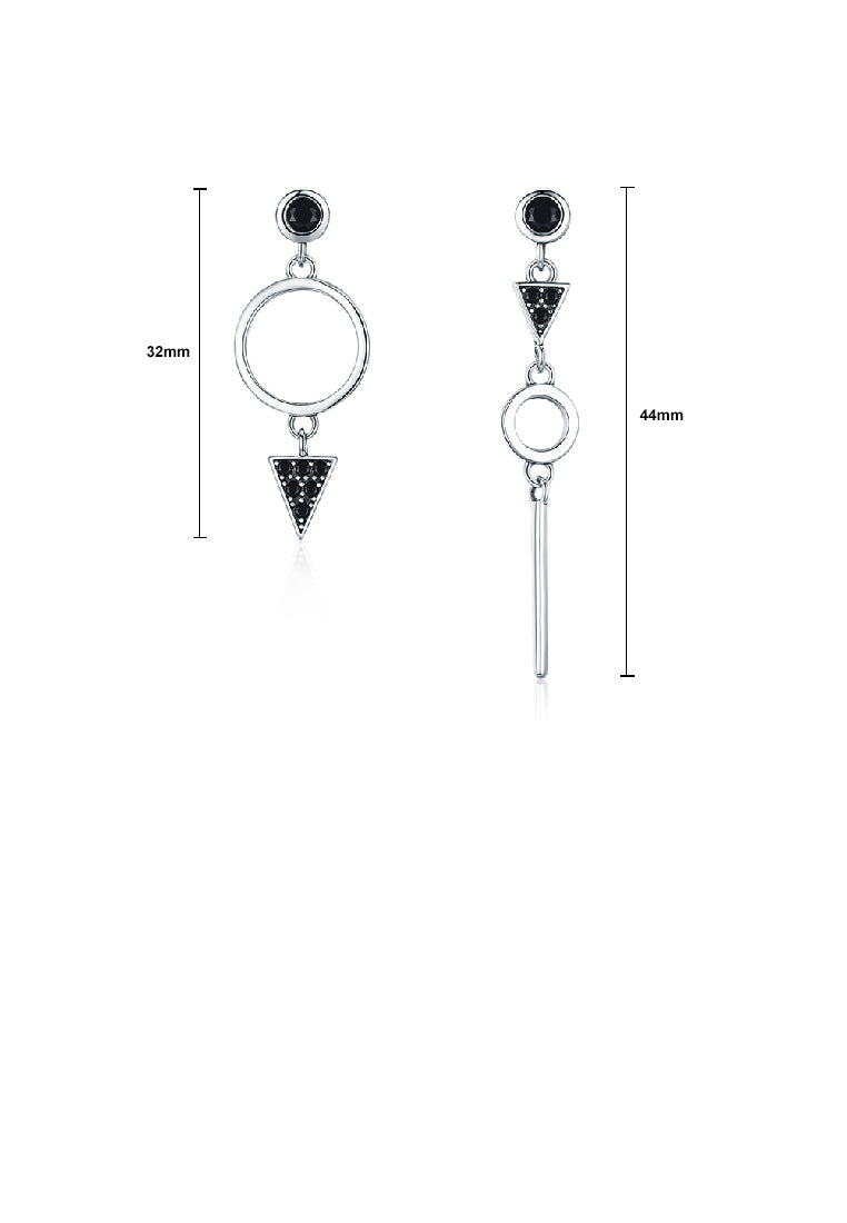 925 Sterling Silver Fashion Elegant Asymmetrical Geometric Circle Tassel Earrings with Cubic Zirconia - Luxurious Look
