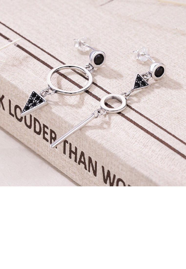 925 Sterling Silver Fashion Elegant Asymmetrical Geometric Circle Tassel Earrings with Cubic Zirconia - Luxurious Look
