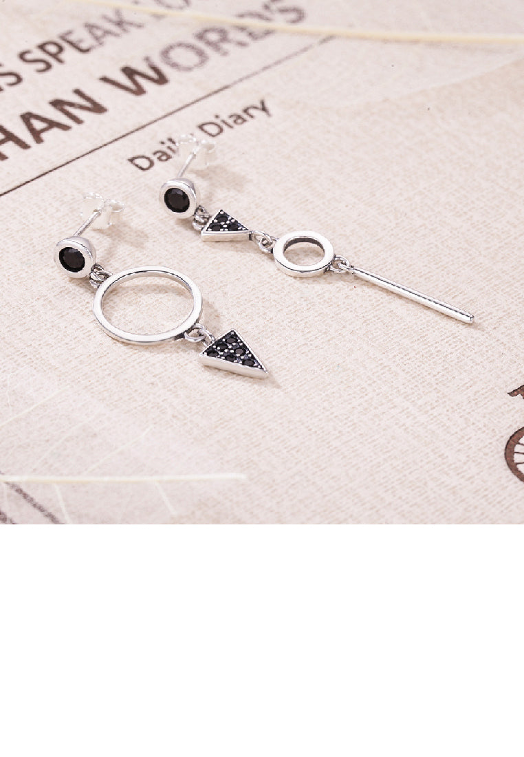 925 Sterling Silver Fashion Elegant Asymmetrical Geometric Circle Tassel Earrings with Cubic Zirconia - Luxurious Look