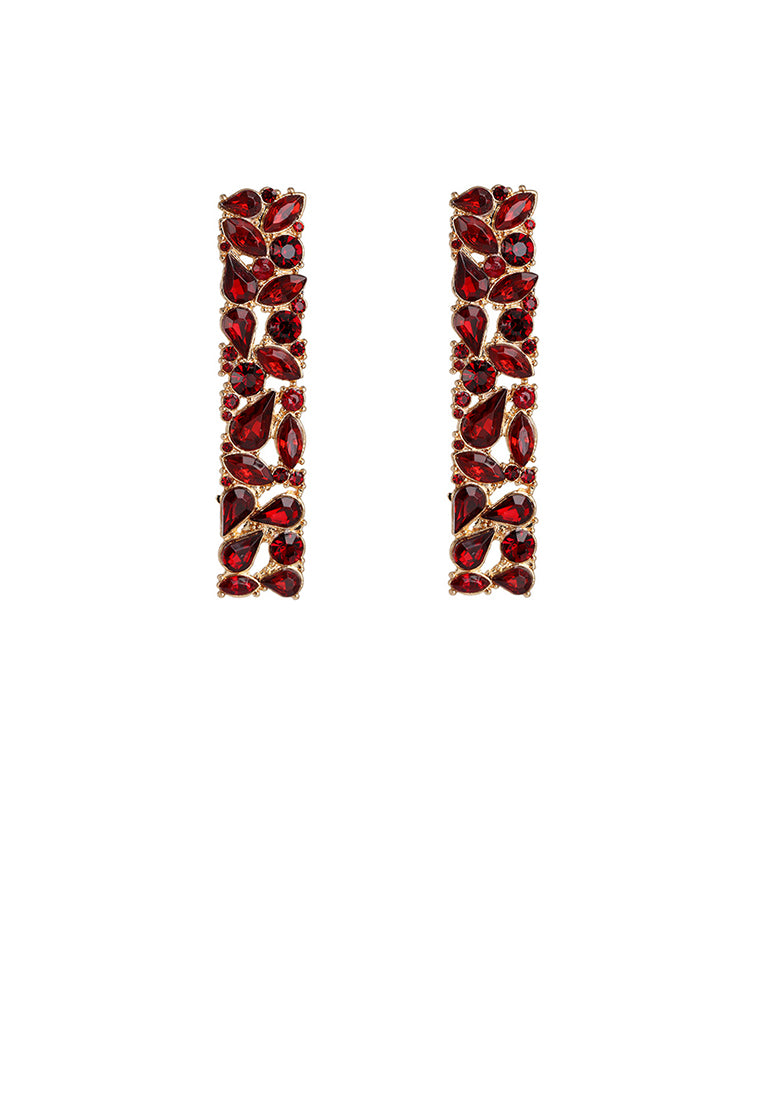 Fashion and Simple Plated Gold Geometric Strip Earrings with Red Cubic Zirconia - Luxurious Look - Vibrant Color