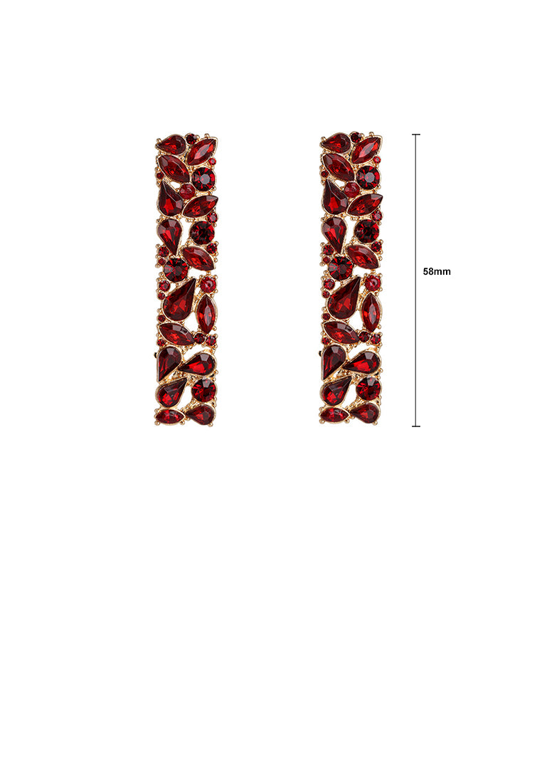 Fashion and Simple Plated Gold Geometric Strip Earrings with Red Cubic Zirconia - Luxurious Look - Vibrant Color