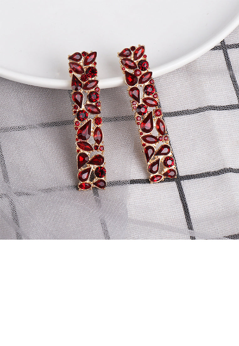 Fashion and Simple Plated Gold Geometric Strip Earrings with Red Cubic Zirconia - Luxurious Look - Vibrant Color