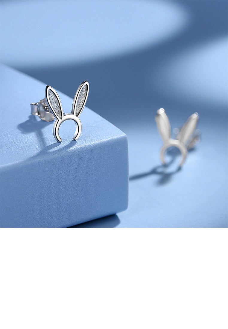 925 Sterling Silver Simple Cute Rabbit Stud Earrings