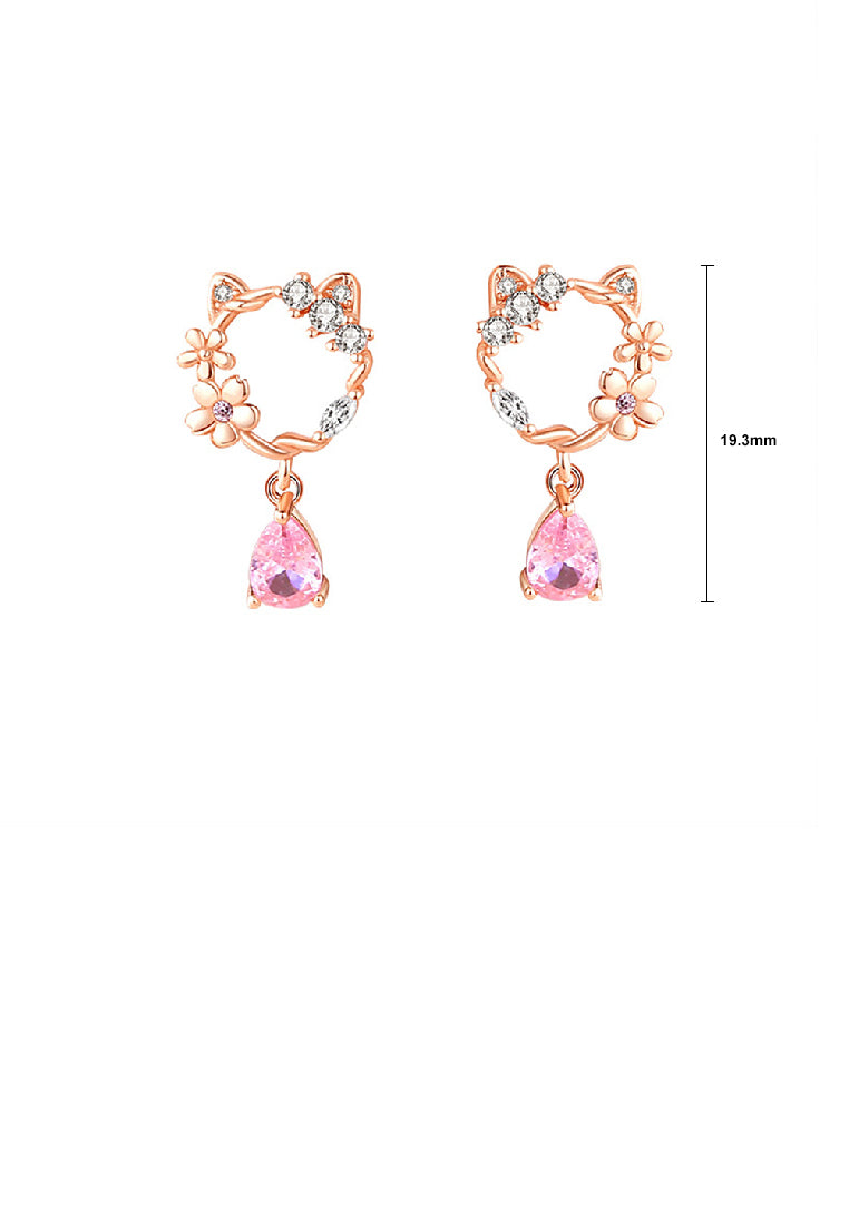 925 Sterling Silver Fashion Sweet Hollow Cat Flower Earrings with Cubic Zirconia - Luxurious Look