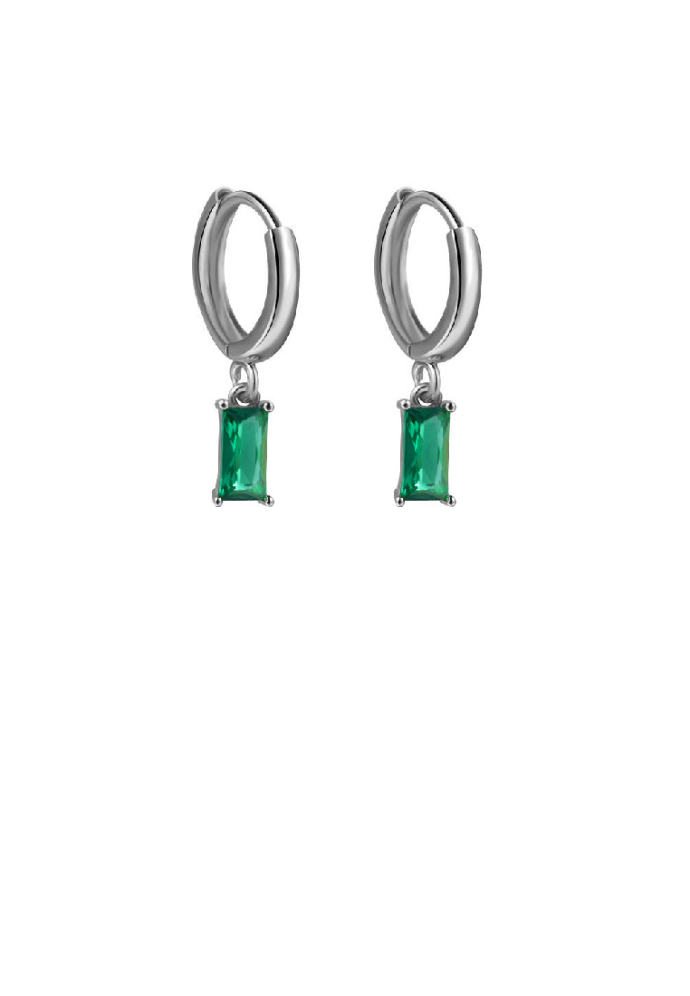 925 Sterling Silver Simple Fashion Geometric Square Green Cubic Zirconia Circle Earrings - Luxurious Look