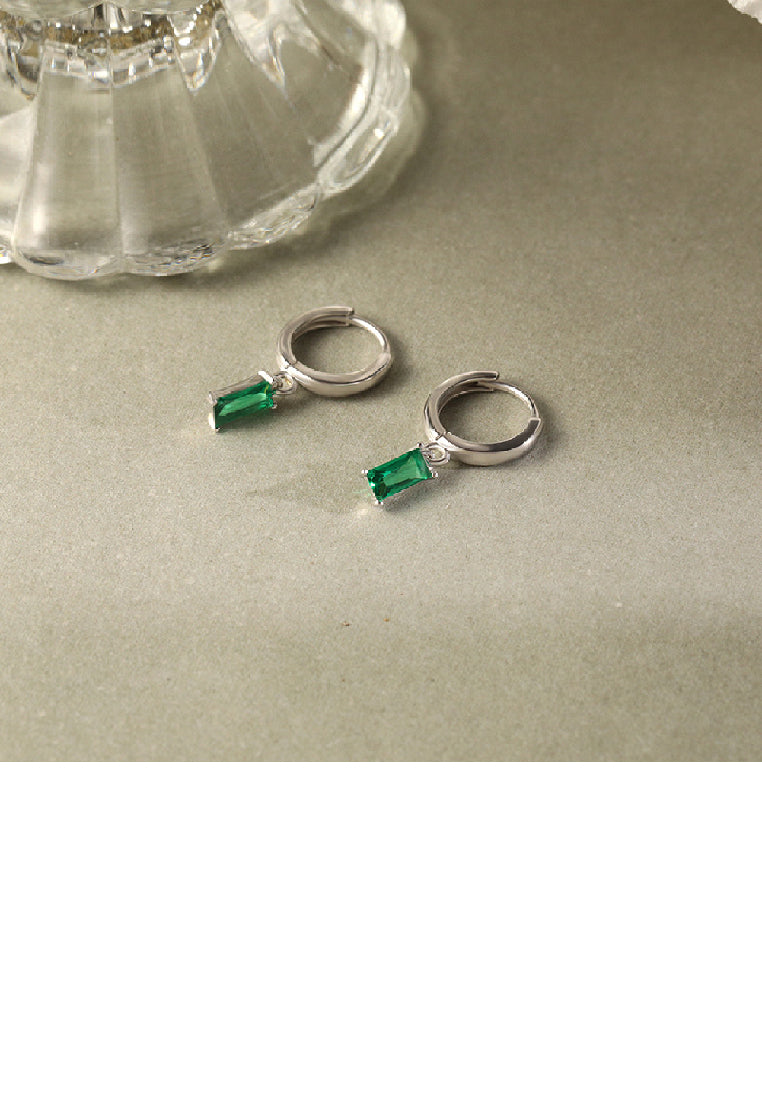 925 Sterling Silver Simple Fashion Geometric Square Green Cubic Zirconia Circle Earrings - Luxurious Look