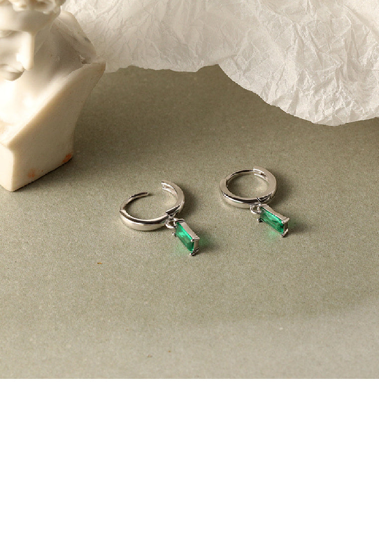 925 Sterling Silver Simple Fashion Geometric Square Green Cubic Zirconia Circle Earrings - Luxurious Look