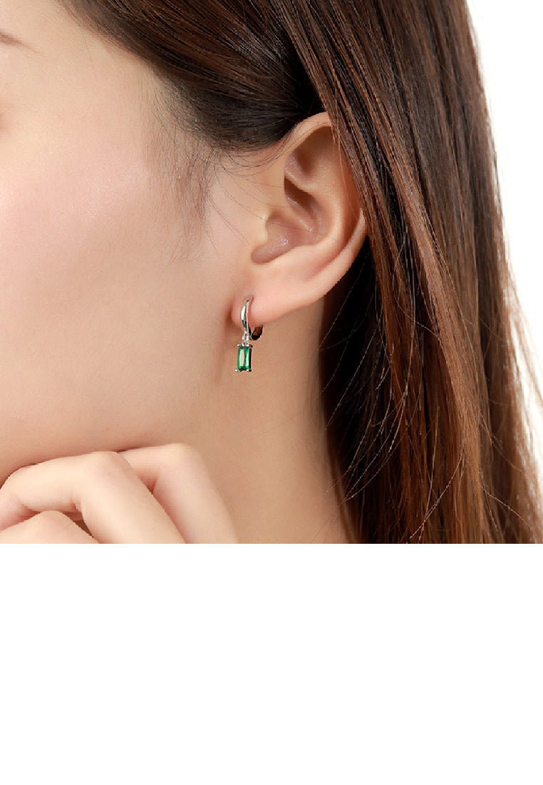 925 Sterling Silver Simple Fashion Geometric Square Green Cubic Zirconia Circle Earrings - Luxurious Look