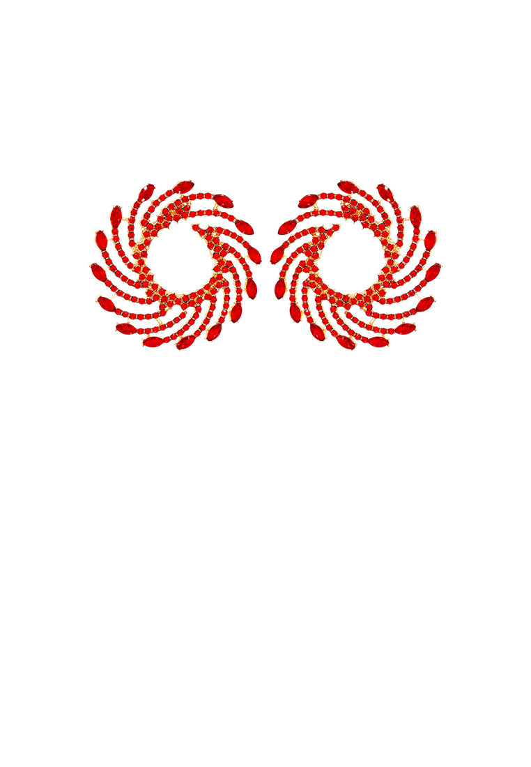 Fashion and Personalized Plated Gold Whirlwind Fireworks Stud Earrings with Red Cubic Zirconia - Luxurious Look - Vibrant Color