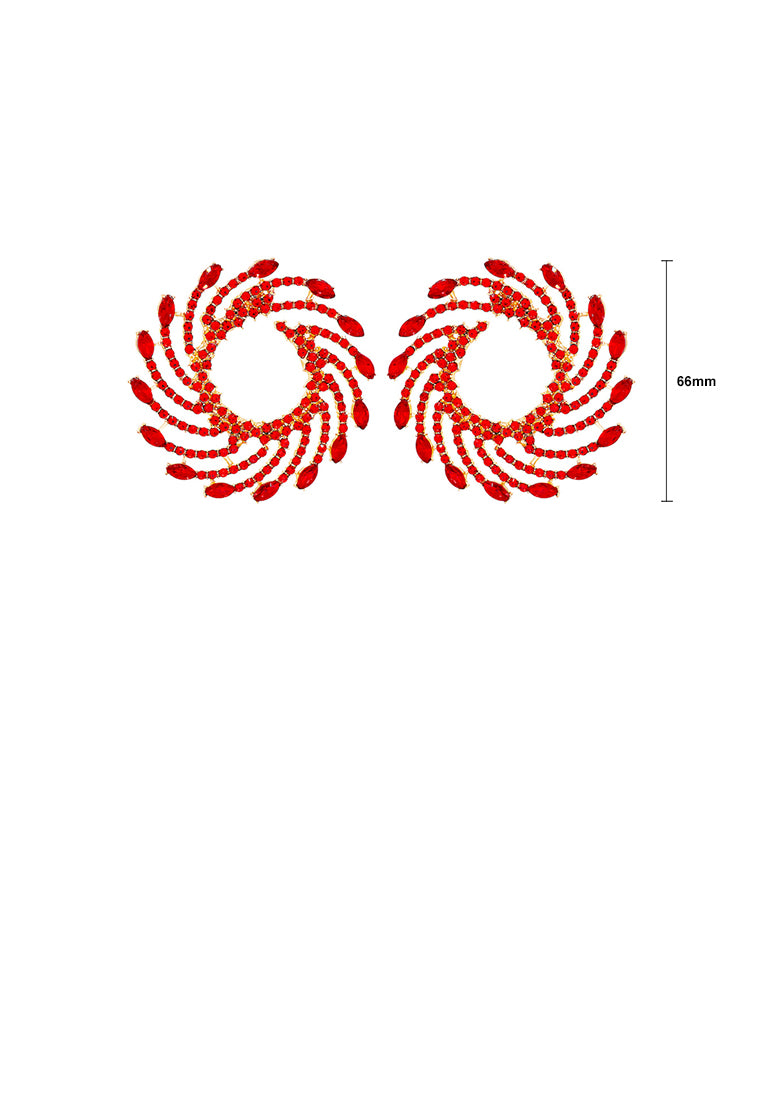 Fashion and Personalized Plated Gold Whirlwind Fireworks Stud Earrings with Red Cubic Zirconia - Luxurious Look - Vibrant Color