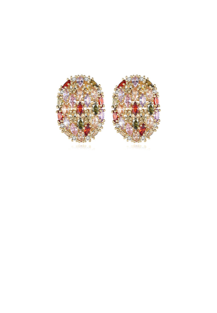 Fashion Brilliant Plated Gold Geometric Oval Cubic Zirconia Stud Earrings - Luxurious Look