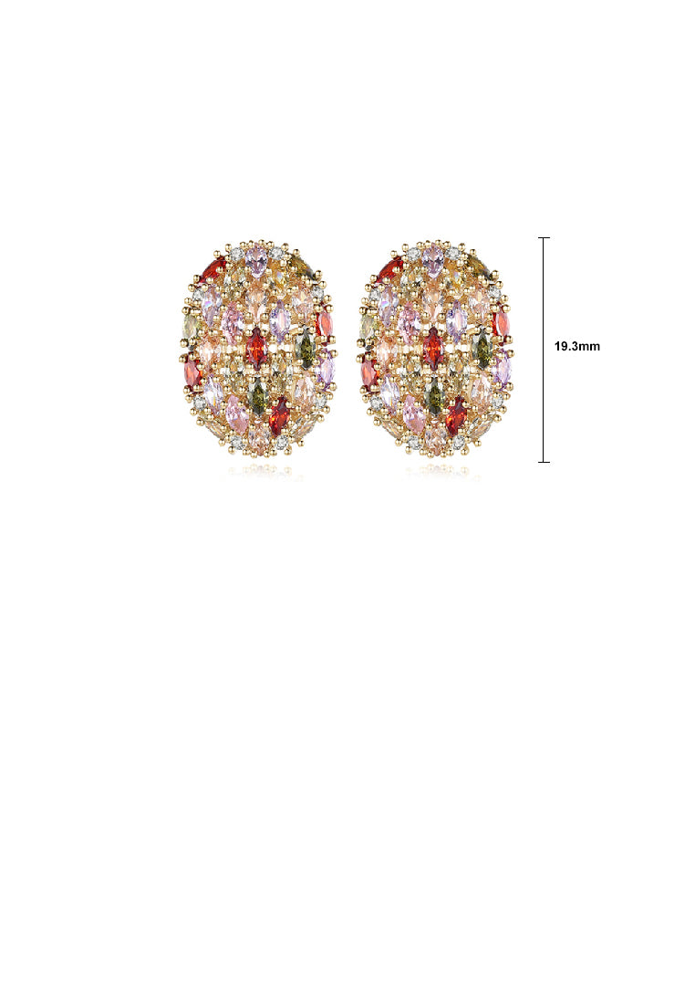 Fashion Brilliant Plated Gold Geometric Oval Cubic Zirconia Stud Earrings - Luxurious Look