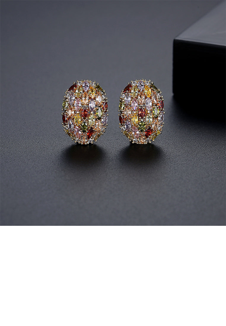 Fashion Brilliant Plated Gold Geometric Oval Cubic Zirconia Stud Earrings - Luxurious Look