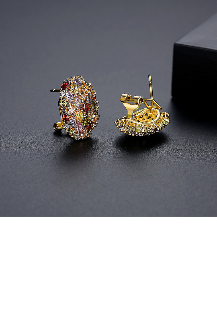 Fashion Brilliant Plated Gold Geometric Oval Cubic Zirconia Stud Earrings - Luxurious Look