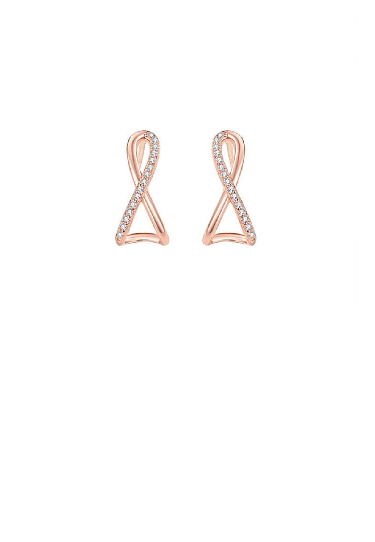 925 Sterling Silver Plated Rose Gold Simple Temperament Mobius Geometric Stud Earrings with Cubic Zirconia - Luxurious Look