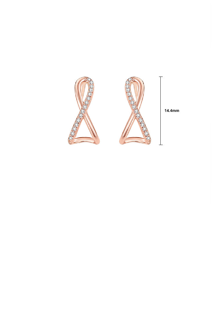 925 Sterling Silver Plated Rose Gold Simple Temperament Mobius Geometric Stud Earrings with Cubic Zirconia - Luxurious Look