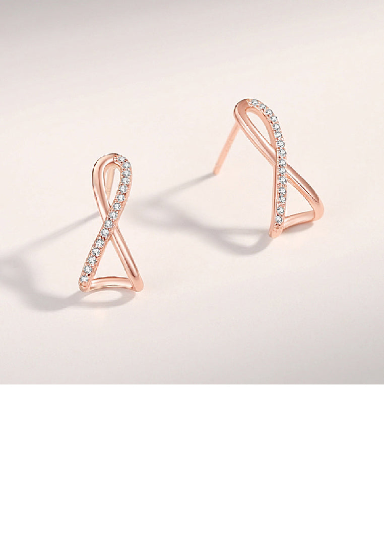 925 Sterling Silver Plated Rose Gold Simple Temperament Mobius Geometric Stud Earrings with Cubic Zirconia - Luxurious Look