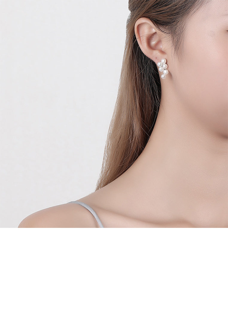 925 Sterling Silver Fashion Simple Geometric Freshwater Pearl Earrings - Luxurious Look