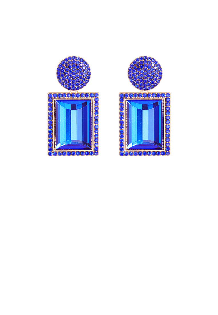 Fashion Brilliant Plated Gold Geometric Earrings with Blue Cubic Zirconia - Luxurious Look