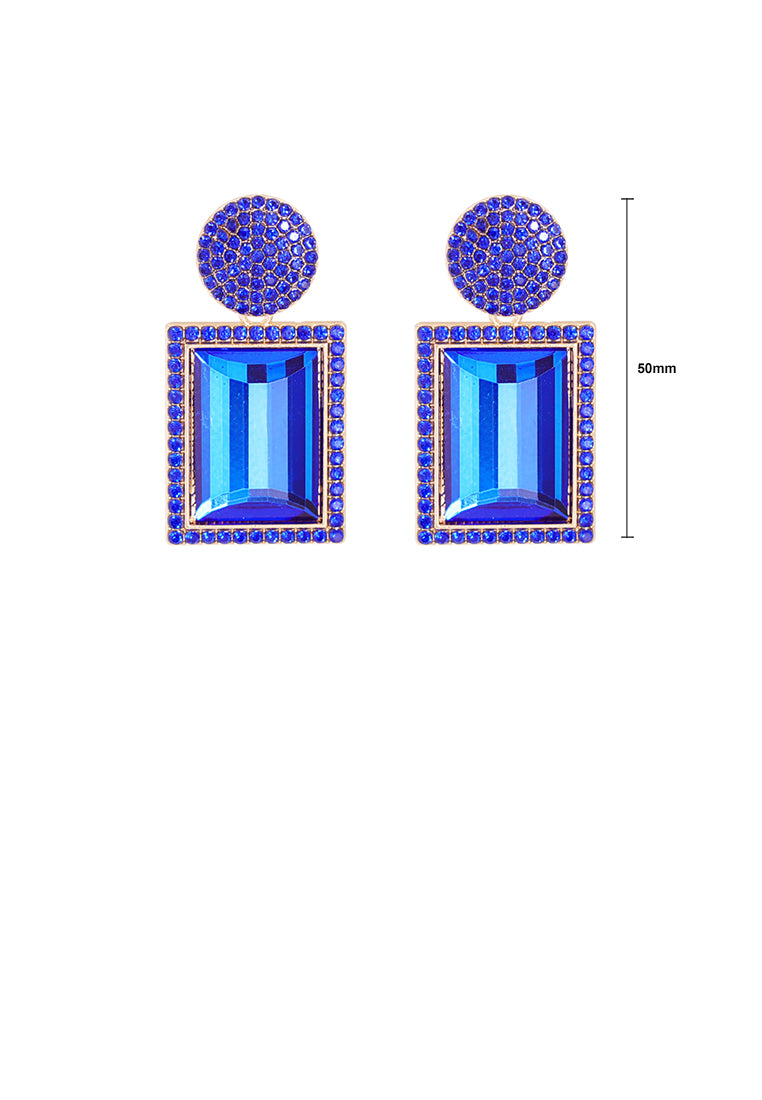 Fashion Brilliant Plated Gold Geometric Earrings with Blue Cubic Zirconia - Luxurious Look