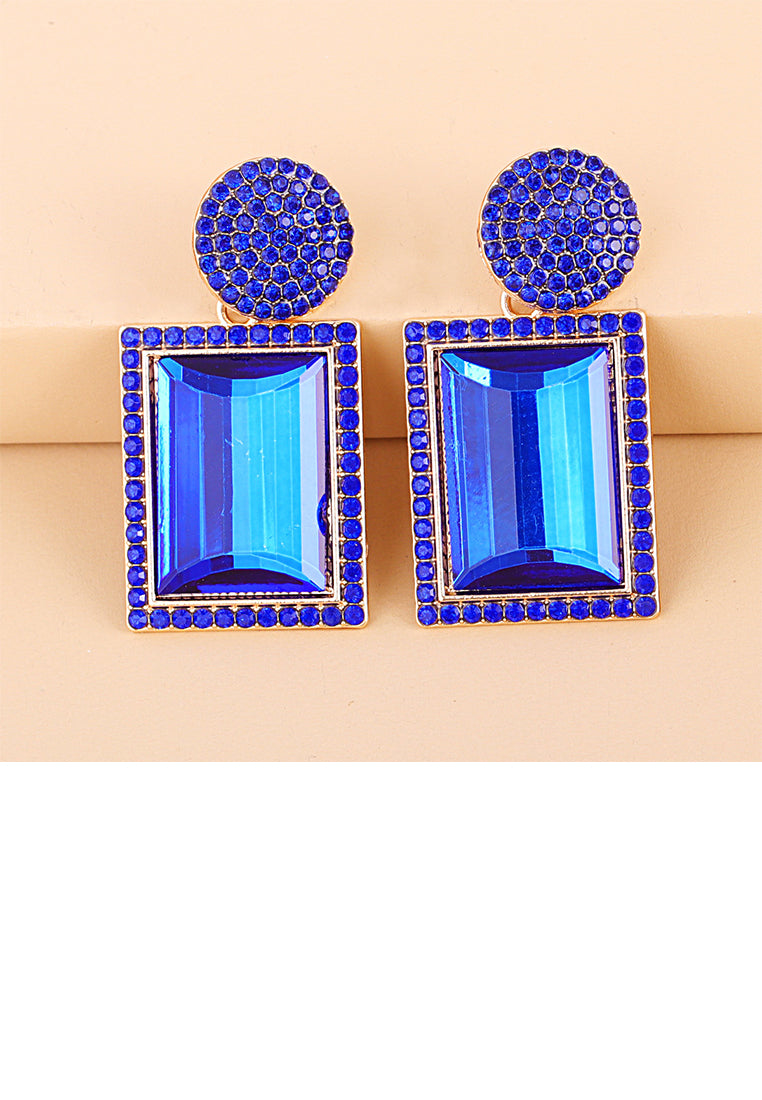 Fashion Brilliant Plated Gold Geometric Earrings with Blue Cubic Zirconia - Luxurious Look