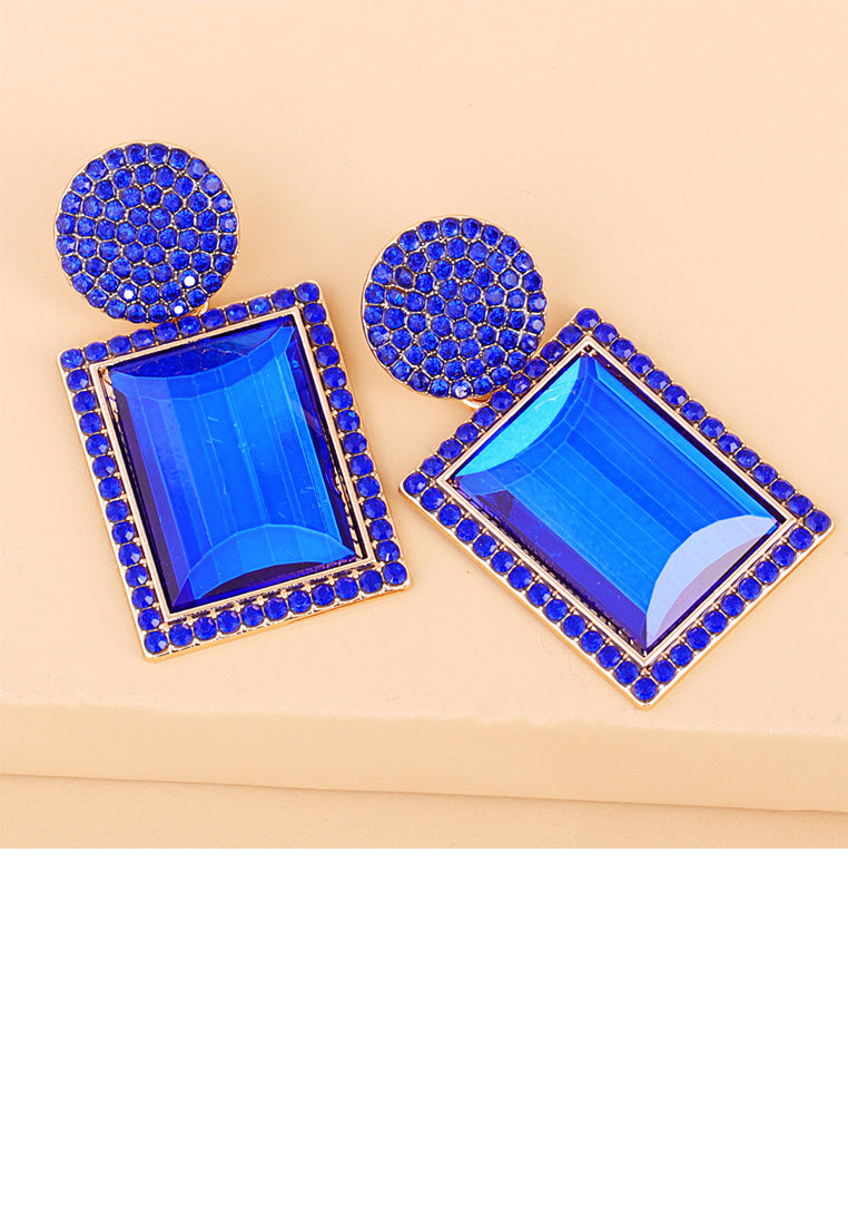 Fashion Brilliant Plated Gold Geometric Earrings with Blue Cubic Zirconia - Luxurious Look