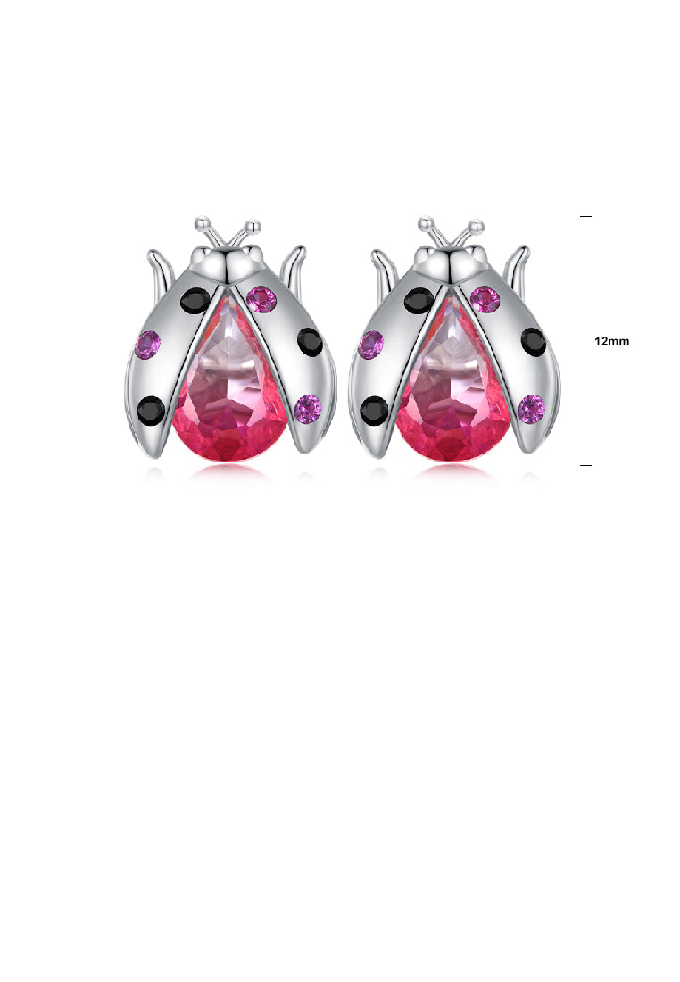 925 Sterling Silver Fashion Personalized Ladybug Stud Earrings with Red Cubic Zirconia - Luxurious Look - Vibrant Color