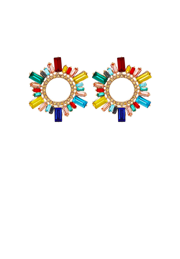 Fashion and Simple Plated Gold Hollow Circle Geometric Stud Earrings with Colored Cubic Zirconia - Luxurious Look