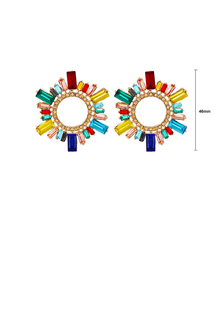 Fashion and Simple Plated Gold Hollow Circle Geometric Stud Earrings with Colored Cubic Zirconia - Luxurious Look