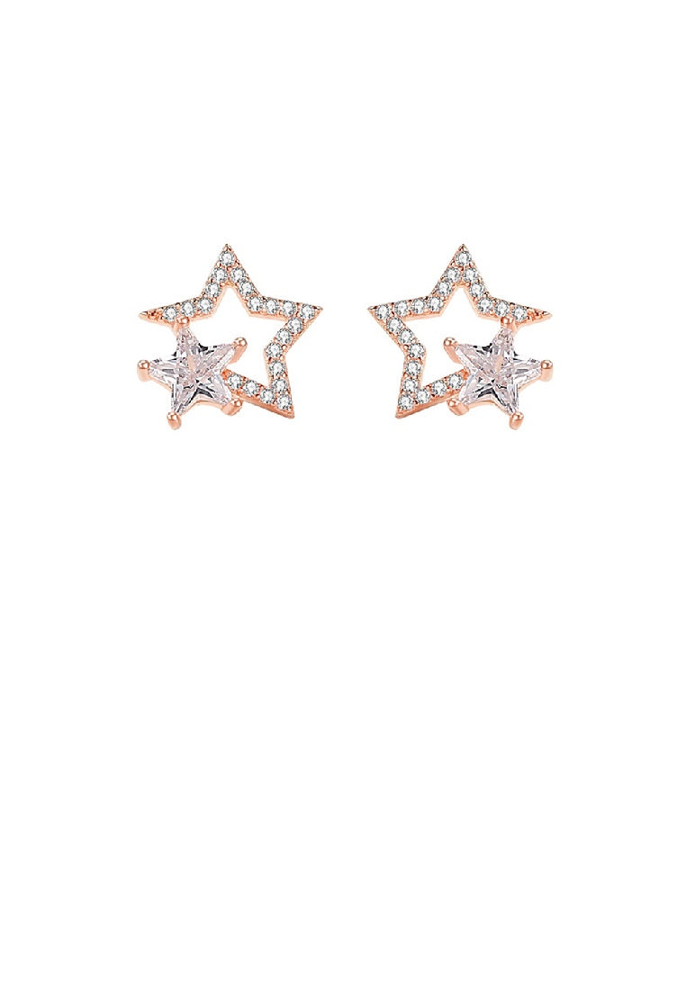 925 Sterling Silver Plated Rose Gold Simple Fashion Hollow Star Stud Earrings with Cubic Zirconia - Luxurious Look