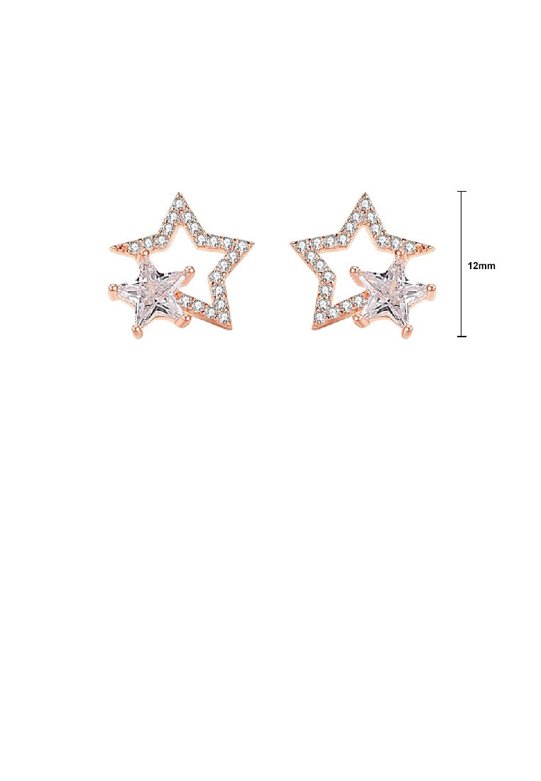 925 Sterling Silver Plated Rose Gold Simple Fashion Hollow Star Stud Earrings with Cubic Zirconia - Luxurious Look