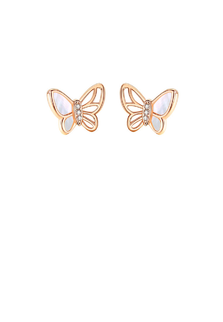925 Sterling Silver Plated Rose Gold Simple Fashion Butterfly Mother Of Pearl Stud Earrings with Cubic Zirconia - Luxurious Look