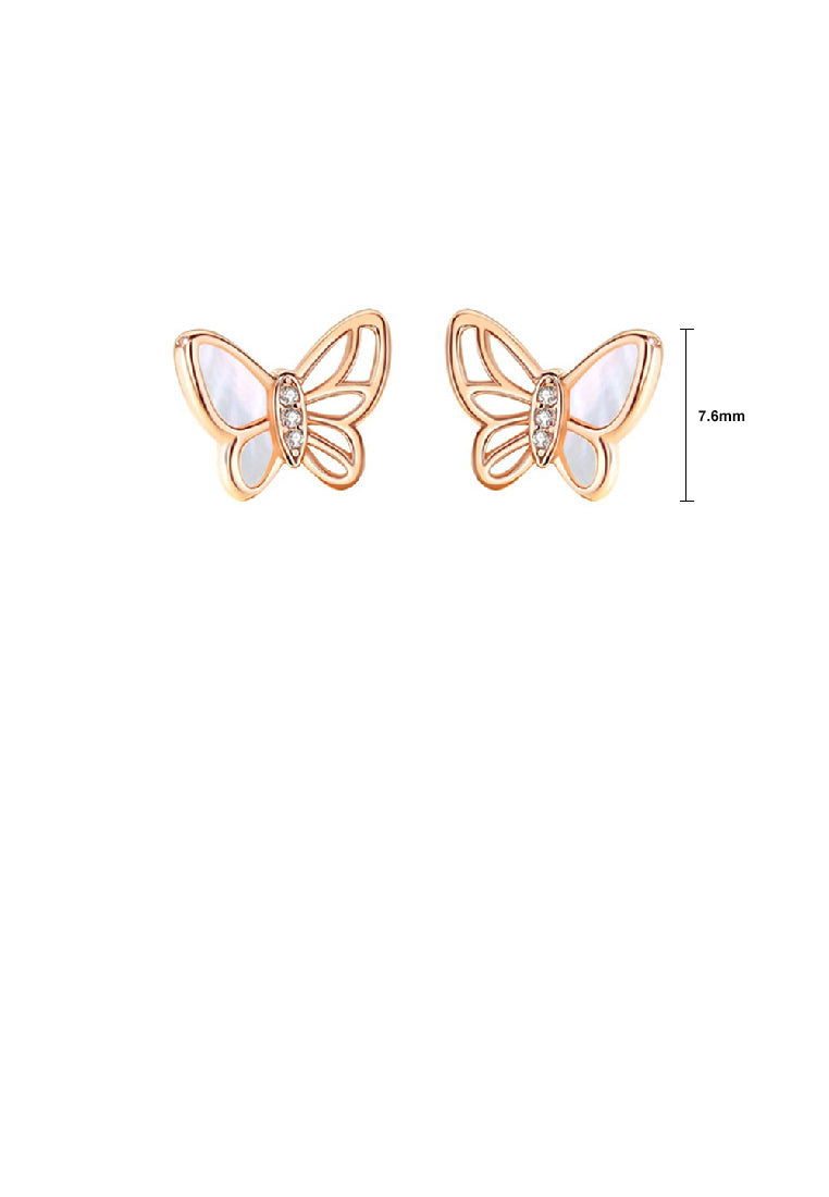925 Sterling Silver Plated Rose Gold Simple Fashion Butterfly Mother Of Pearl Stud Earrings with Cubic Zirconia - Luxurious Look