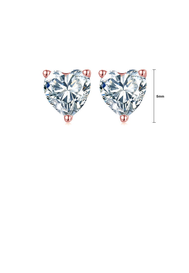 925 Sterling Silver Plated Rose Gold Simple Romantic Heart Cubic Zirconia Stud Earrings - Luxurious Look