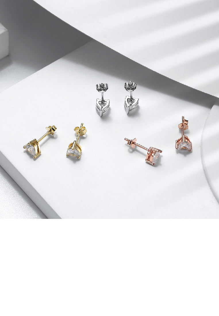 925 Sterling Silver Plated Rose Gold Simple Romantic Heart Cubic Zirconia Stud Earrings - Luxurious Look