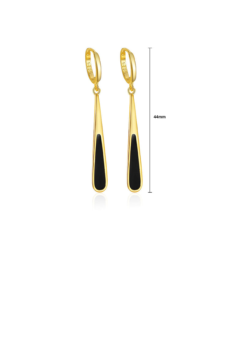 925 Sterling Silver Plated Gold Simple Personalized Enamel Water Drop Long Earrings
