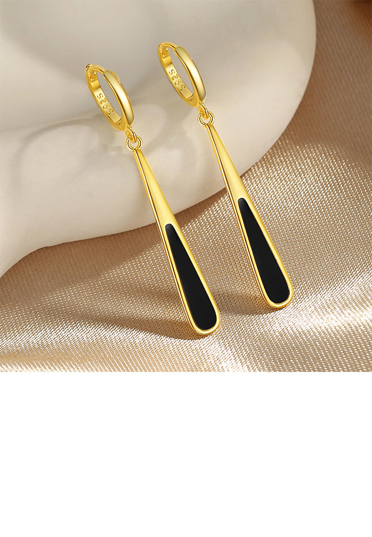 925 Sterling Silver Plated Gold Simple Personalized Enamel Water Drop Long Earrings