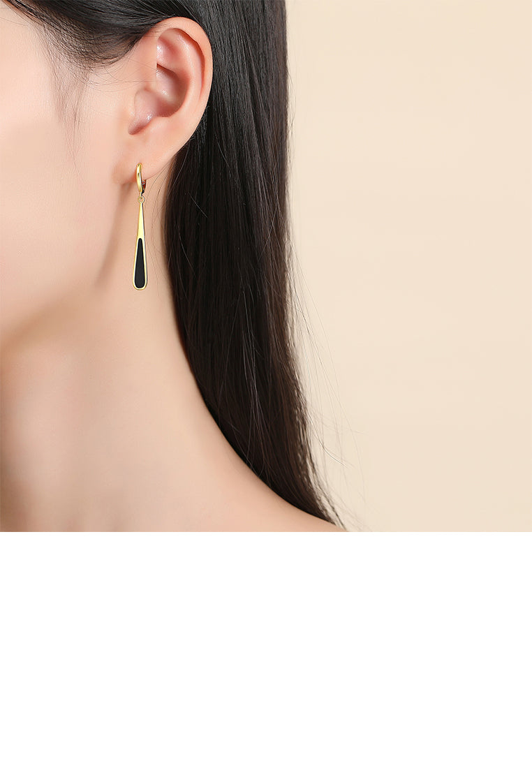 925 Sterling Silver Plated Gold Simple Personalized Enamel Water Drop Long Earrings