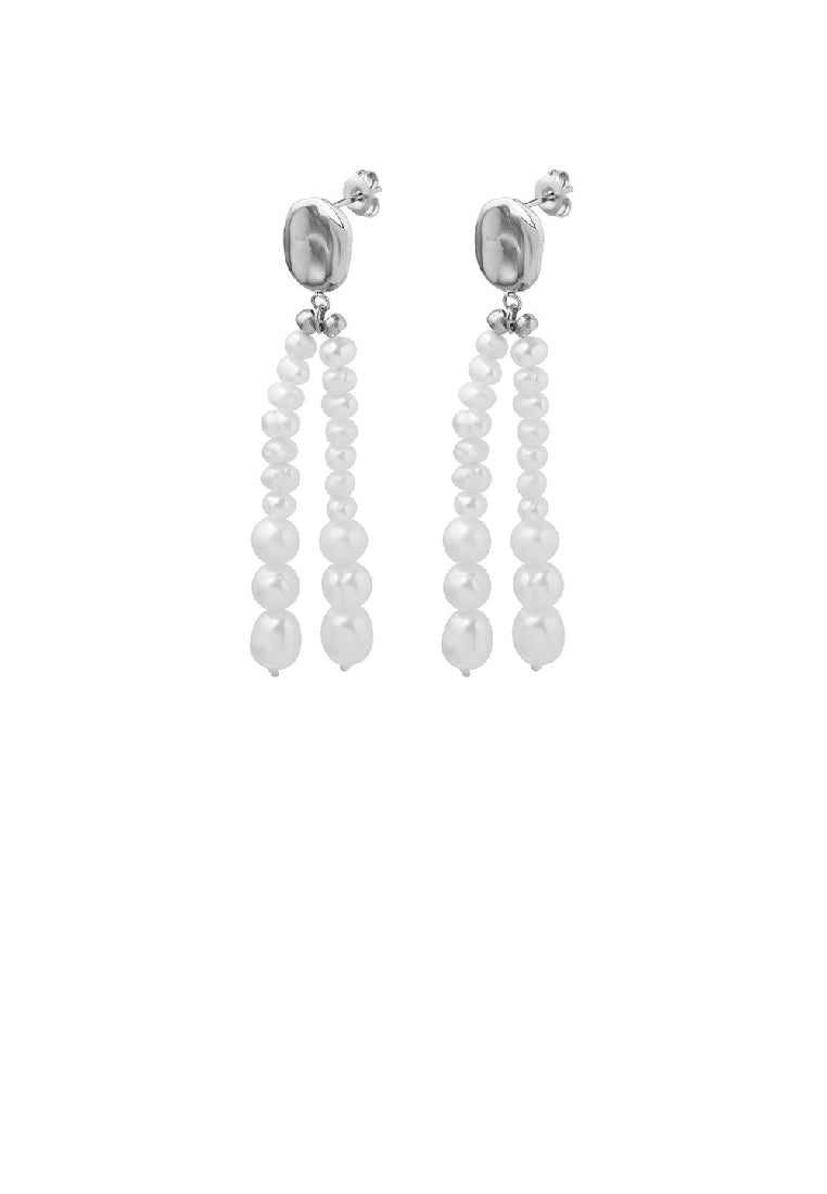 Fashion Temperament 316L Stainless Steel Geometric Irregular Imitation Pearl Tassel Earrings - Luxurious Look