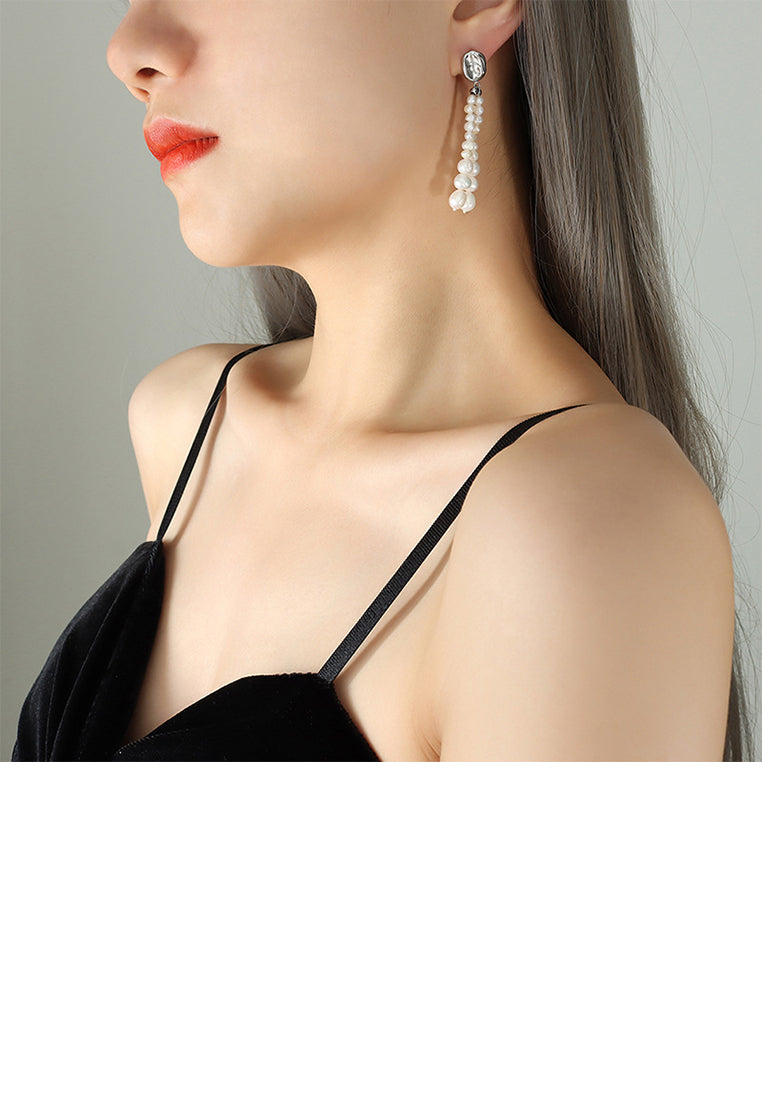 Fashion Temperament 316L Stainless Steel Geometric Irregular Imitation Pearl Tassel Earrings - Luxurious Look