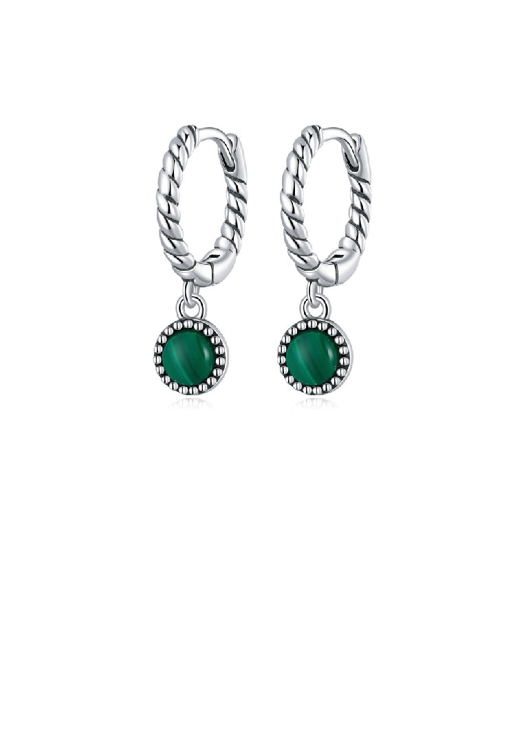 925 Sterling Silver Fashion Temperament Round Imitation Malachite Geometric Earrings