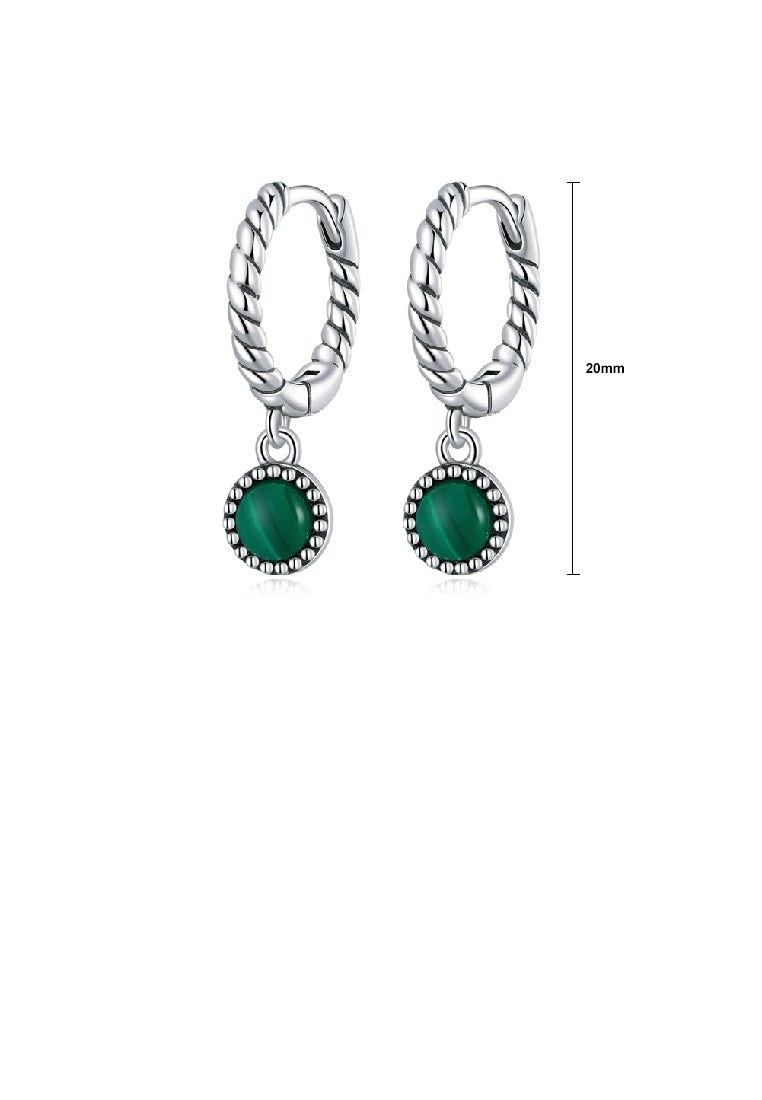 925 Sterling Silver Fashion Temperament Round Imitation Malachite Geometric Earrings