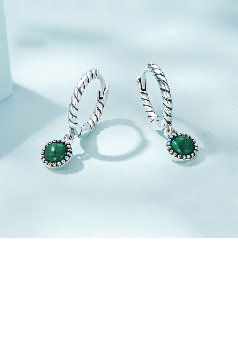 925 Sterling Silver Fashion Temperament Round Imitation Malachite Geometric Earrings