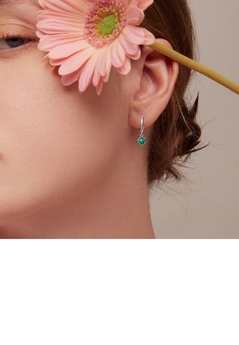 925 Sterling Silver Fashion Temperament Round Imitation Malachite Geometric Earrings