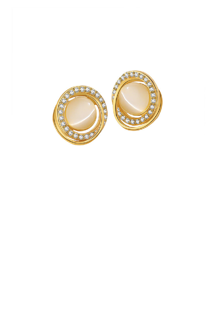 925 Sterling Silver Plated Gold Simple Temperament Geometric Circle Opal Earrings with Cubic Zirconia - Luxurious Look