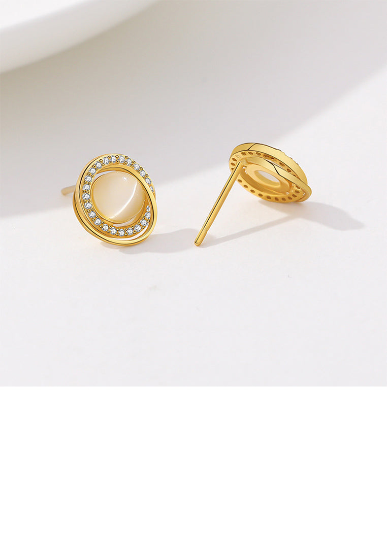 925 Sterling Silver Plated Gold Simple Temperament Geometric Circle Opal Earrings with Cubic Zirconia - Luxurious Look