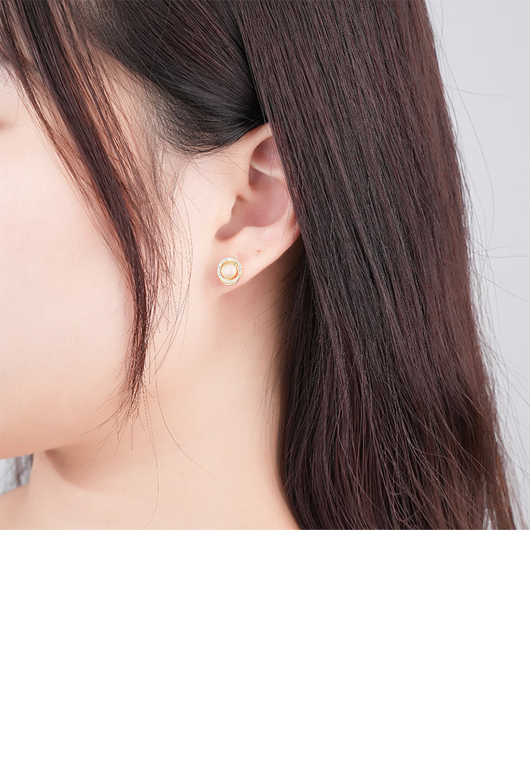 925 Sterling Silver Plated Gold Simple Temperament Geometric Circle Opal Earrings with Cubic Zirconia - Luxurious Look